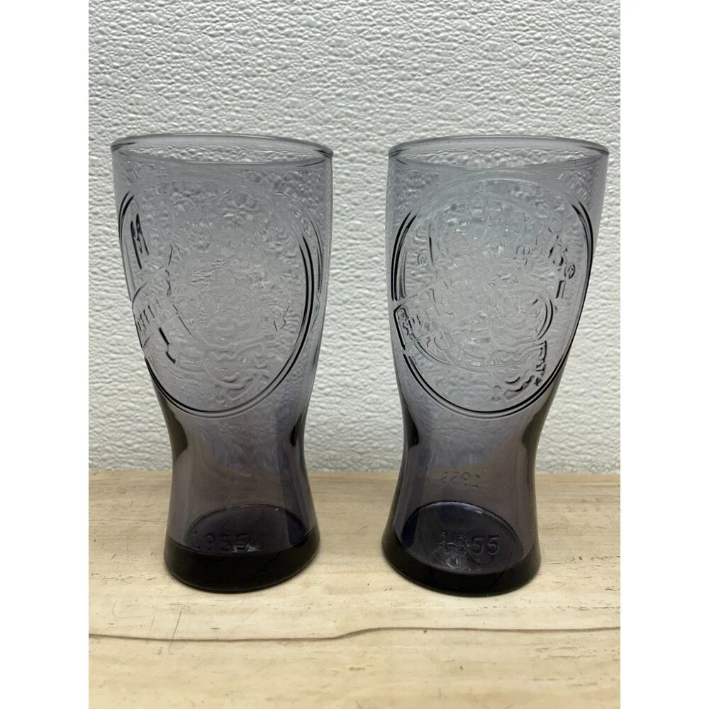 Vtg 1955 McDonald's Purple Drinking Glasses Speedee Embossed 12Oz Set Of 2